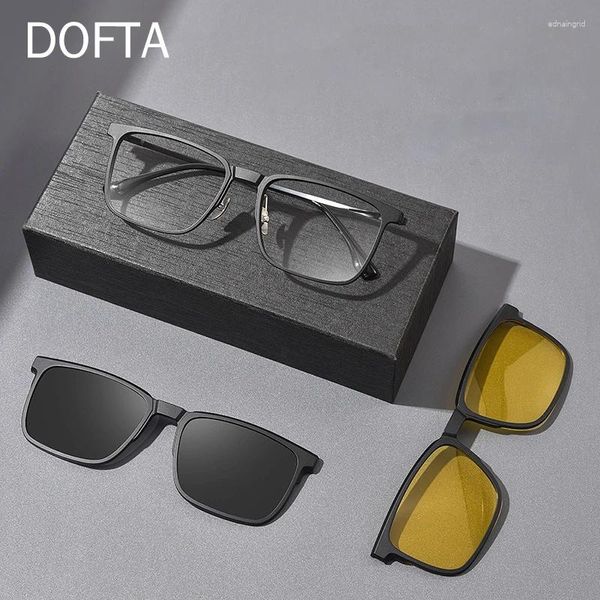 Occhiali da sole cornici dofta clip magnetico polarizzato su occhiali telaio uomini tr90 titanium puro retro quadrati ottici prescrizione occhiali maschio