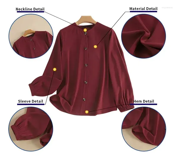 Roupas étnicas Muslim Long Woman camisa redonda Botão do pescoço Cardigan Blusa sólida da fêmea Multi top fresco e doce outono 2024