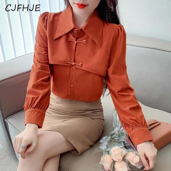 Frauenblusen cjfhje Frühling chinesisch Vintage Button Up Shirt Fashion Casual Long Sleeve Hong Kong Style Sweet Women Top