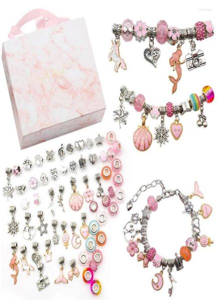 Charm Bracelets Kinder Armband Herstellung Kit Lieferungen Perlen kreative DIY Handgemachte Kristallschmuck Kid Pink Geschenkbox Set3113968