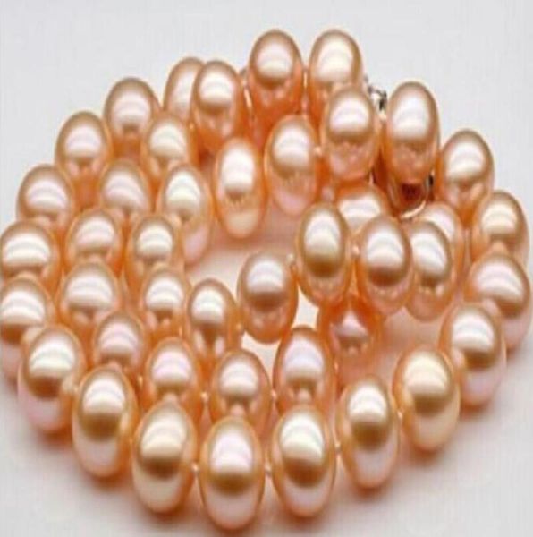 Schneller neuer feiner echter Perlenschmuck 50 cm lang 10 mm echtes natürliches Südsee Gold Rosa Perlen Halskette 14 K3113337