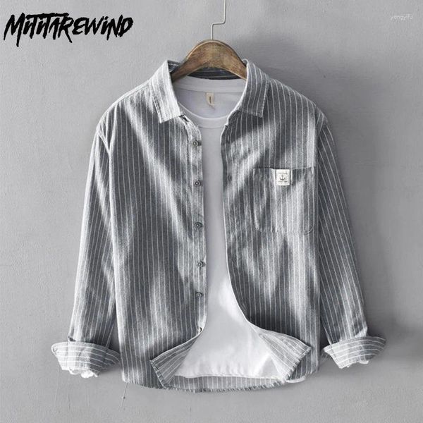 Camisas casuais masculinas clássicas listradas para homens primavera diária causal camisa de manga comprida algodão com bolso de pocket roupas de moda