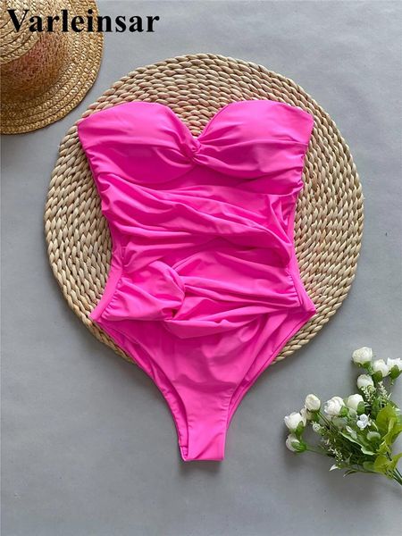 Frauen Badebekleidung 2024 Sexy Bandeau ausgeschnitten aus einem Stück Badeanzug Frauen Frauen Hochbein Monokini Badeanzug Schwimmanzug v5512