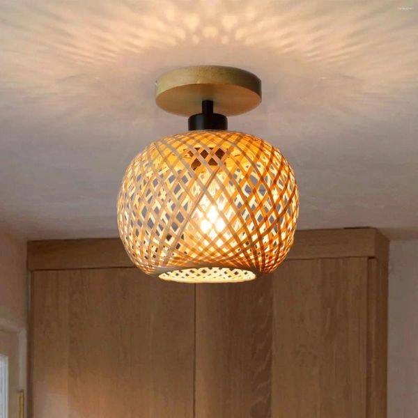 Deckenleuchten Retro LED Bambus gewebte Lampenkorridor Gang Wohnzimmer Licht E27 Lampen Dekorative Geräte