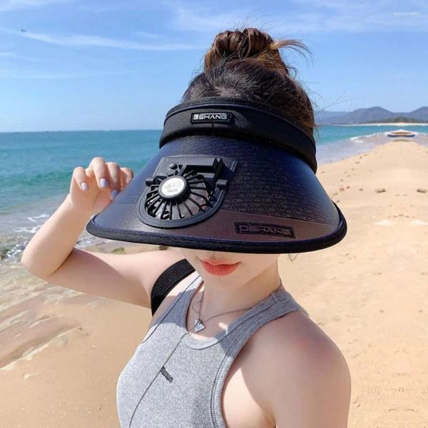 Cappelli larghi ventola elettrica grande protezione UV con regolamento a 3 marce cappello solare per la crema solare in bicicletta vuota Sun Sun Summer Visor