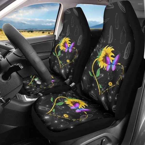 Araba Koltuğu Ayçiçeği ve Kelebekleri Kapsar Baskılı Giyim Dayanıklı Polyester Koruyucu Set Otomobil Yastığı