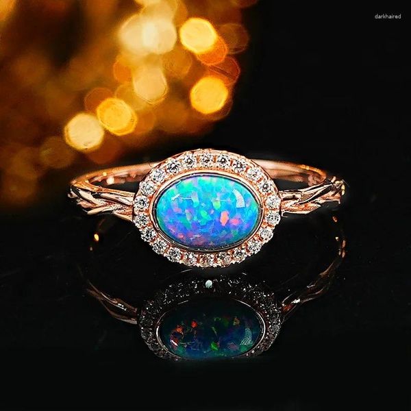 Ringos de cluster Luxo Luxury Blue Opal Style 925 High Carbon Diamond Silver Anel Set Design exclusivo Versátil