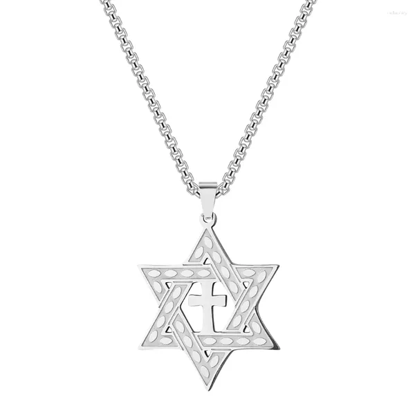 Collane a sospensione stella in acciaio inossidabile inossidabile di David Cross ebraico Collana della catena ebraica da donna Giuda di gioielli cristiani