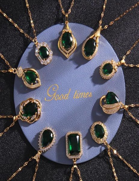 Anhänger Halsketten Luxus Halskette Designer Schmuck Emerald Imitation Frauen Mode Titanstahl Goldplated Nie FADE NOT ALLE6078961