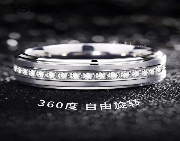 Anelli a grappolo MEN039s Anello da 8 mm White Tungsten Carbide Fashion Jewelry con anello rotante pietra gemella CZ MENS2800506 di lusso