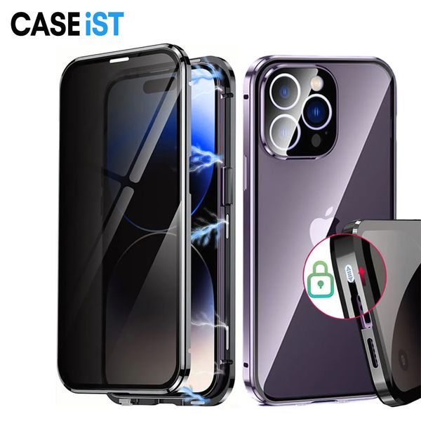 Caseist 2 1 Anti Casus Peep Manyetik Adsorpsiyon Toka Kilit Telefon Kılıfı Gizlilik Çift Taraflı Ekran İPhone 15 14 13 12 11 Pro Max Plus Plus Mini Mini