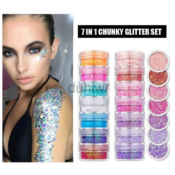 Body Glitter Hot Sale Hot Mixed 7 Cores / Set Liginas Glitter Eyeshadow Bulk Party Makeup Face Body Glitter para Festival D240503