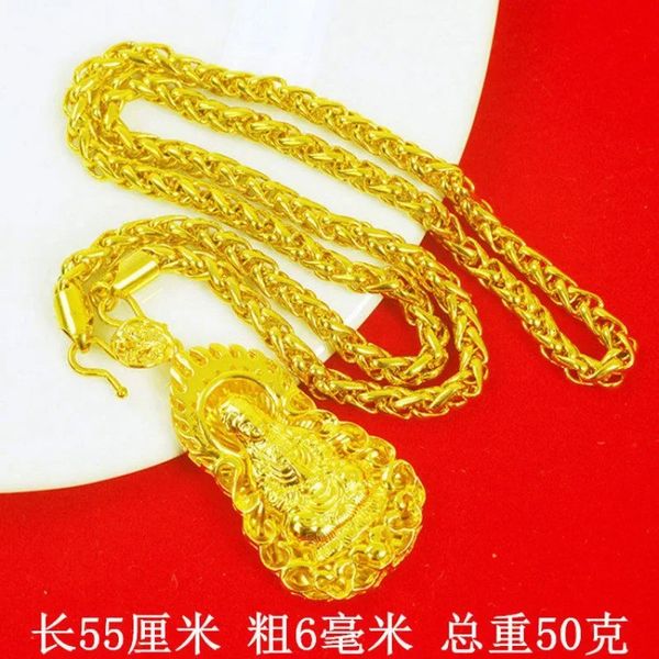 Colar de ouro 24k masculino dragão guanyin guan gong pingente 9999 ouro real 240422