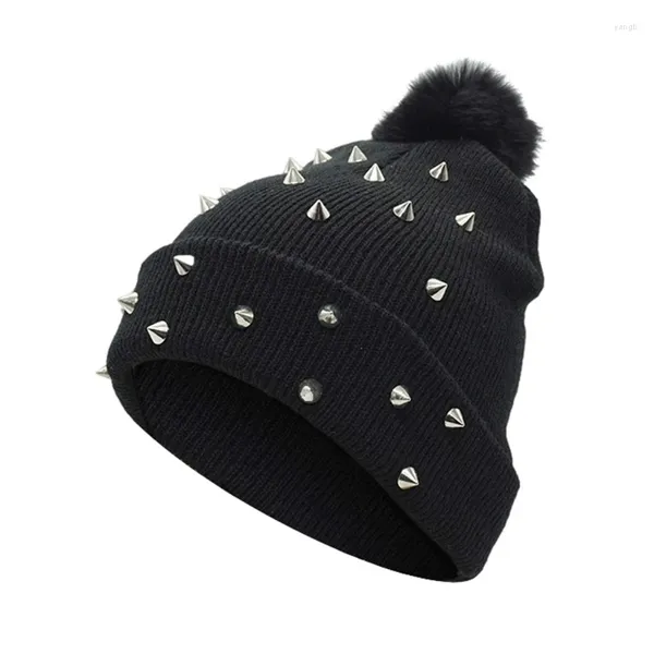 Berets Soft Punk Strick Beanie Hut warmes schwarzes Acryl für Frauen