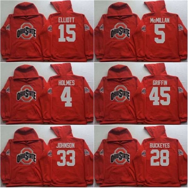 Ceomitness Men Ohio State Buckeyes Coollege Jersey 97 Joey Bosa 12 C.Jones 16 Barrett 1 B.Miller 15 Elliott Red Maglie con cappuccio felpe con cappuccio