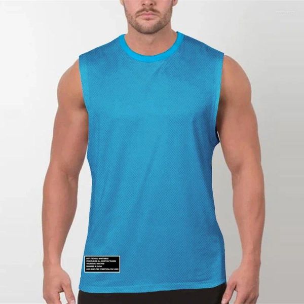 Tanques masculinos Tops Roupas de ginástica fitness masculino rápido malha seca esportiva com camiseta sem mangas Singlets Coleta