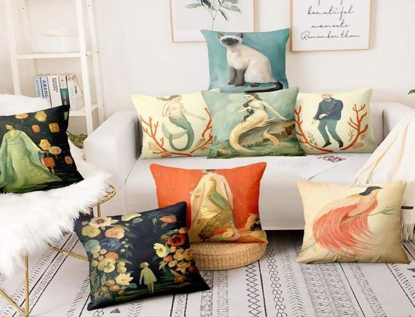 Almofado de travesseiro de almofada ilustração florestal sonho pintando travesseiro de pavão de pavão de pavão de pavão decoração decoração decoração de decoração de casa th7218782