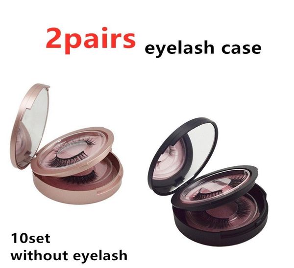 Novo estojo de cílios redondos de dupla camada com espelho de ouro rosa preto cílios falsos caixas 2Pairs of tylehash estojo de armazenamento Cosmetic9171795