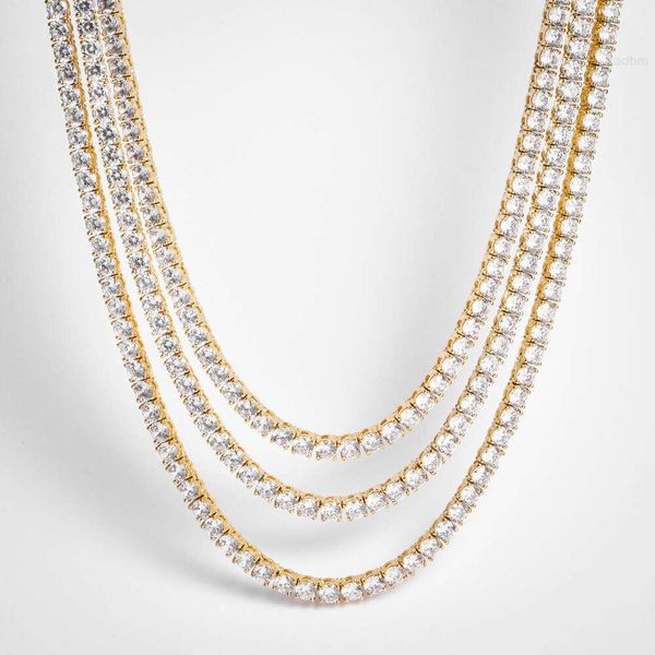 Оптовые украшения хип-хопа 3 мм-6 мм мужские/женщины кубические циркониея 4 мм алмазной бриллиантовый теннисный браслет золотые цепи ожерелье заморожено