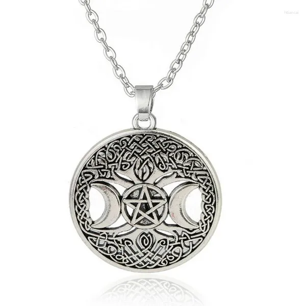 Anhänger Halsketten Gothic Triple Moon Göttin Wicca Pentagramm Magie Amulett Halskette Frauen Baum des Lebens Halshänger Vintage Schmuck Geschenk