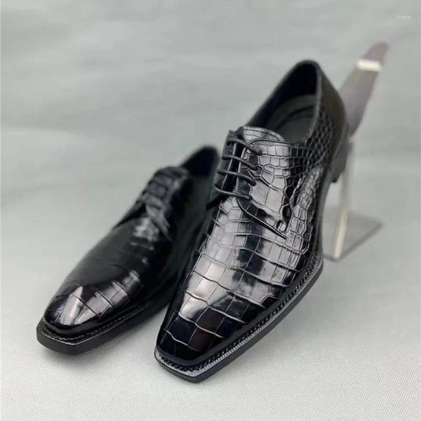 Scarpe eleganti autentici coccodrillo coccodrillo per la pelle degli uomini d'affari di fantasia genuina alligatore in pelle fatta a mano oxford a pizzo quadrati