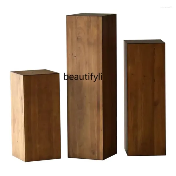 Dekorative Figuren nordisch masser Holzboden Blumenständer rechteckige amerikanische Retro High und Low Display Rack Kombination