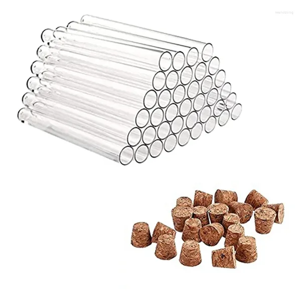 Garrafas de armazenamento Pacote de 40 tubos de teste de plástico com cortiça para rolhas para líquidos de doces de artesanato diy Flores de flores 150x16mm