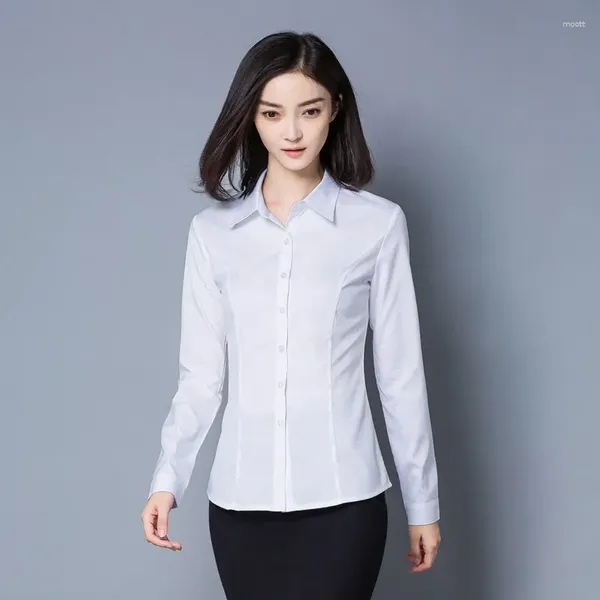 Frauenblusen Frühling weißes Hemd Damen Korean Unterhemd hellblau groß Größe 3xl Büro tragen Frauen Langarmplatten Slim Girls Girls