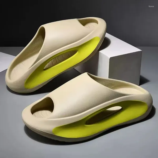 Slippers Summer para homens e mulheres de fundo grosso EVA Passo na sensação de cocô do lado de fora, use banheiro casual não deslizante