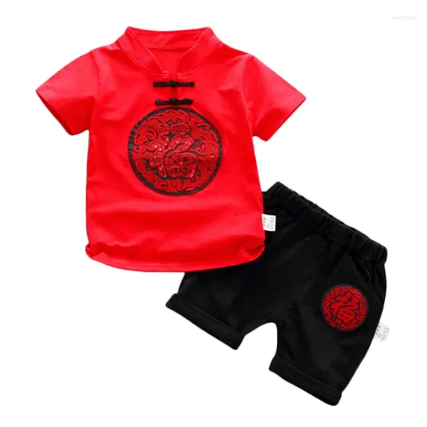 Roupas conjuntos de meninos de meninos curtos de manga curta tops shorts shorts estilo chinês Casual Casual Roupfits 0-5 anos