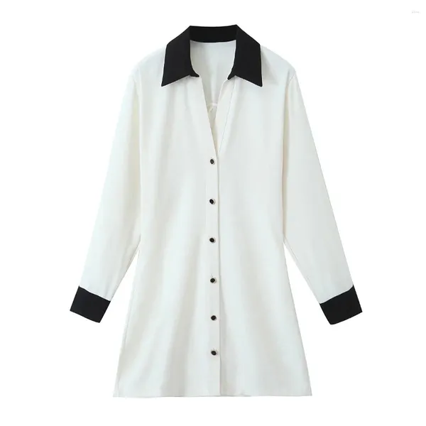 Lässige Kleider 2024 Frühling Freizeit Mode White Shirt Style Rock mit schwarzem Kleid mit Schalterkragen Kontrastkleid für das Pendelbüro