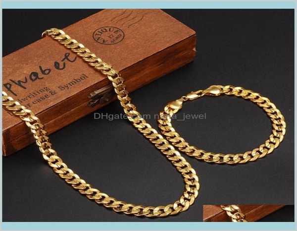 Classici alla moda vera 24k giallo oro giallo maschile da uomo collana di gioielli Bracciale set solido goccia resistente all'abrasione di abrasione DE3438967