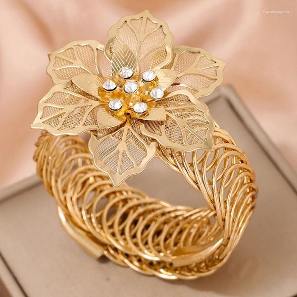 Gioielli di moda di Blangle Women Crystal Flower Open Bangles Golden Silvery Color Elastic Bracciale Bracciale Femmme Gioielli