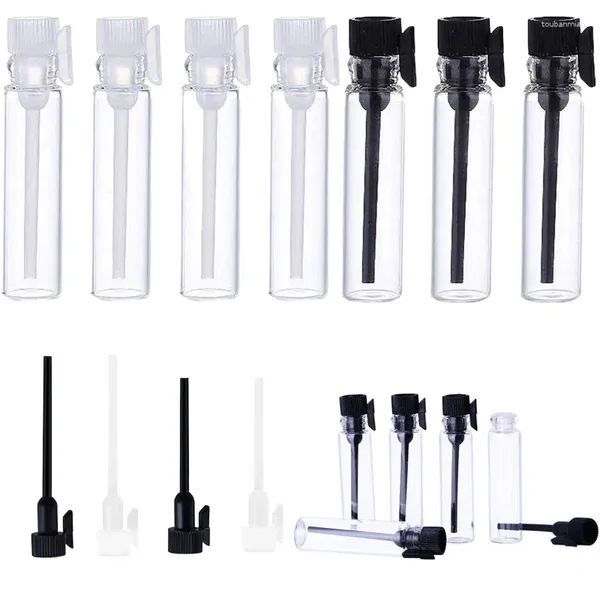 Garrafas de armazenamento 100pcs 1ml/2ml/3ml Mini Óleos essenciais portáteis de perfume de vidro vazios com tampas de haste de plástico para