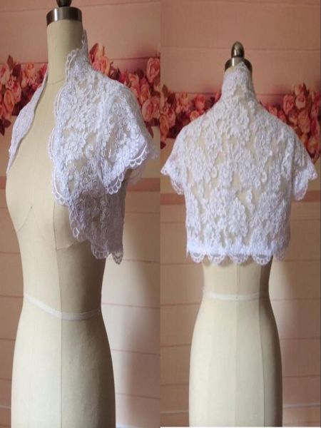 Hochwertige Spitze weiße Hochzeitsbrautjacken Bolero Kurzärmel Applique für Hochzeitskleider Kleider plus Size3789645