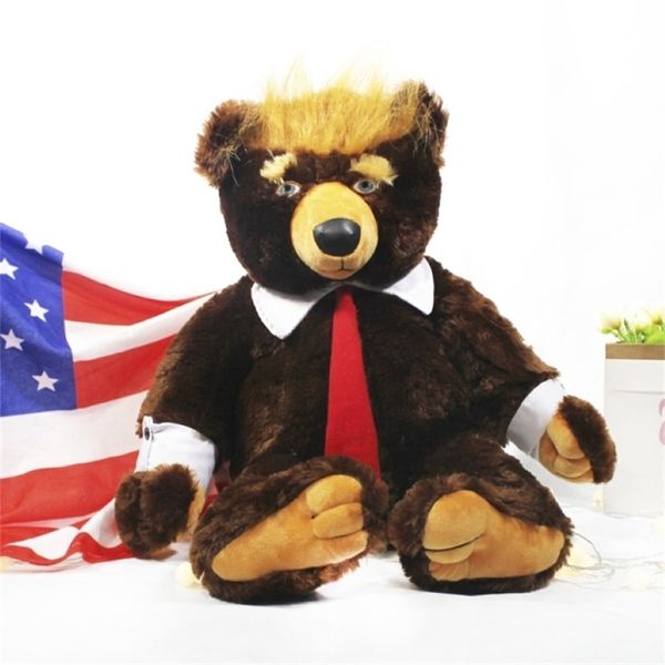 60 cm Donald Trump Orso giocattoli peluche Cool USA President Bear con bandiera simpatica bambola per animali da animale Trump Peluga Pelutta Toy Kids Gifts LJ201126 184D