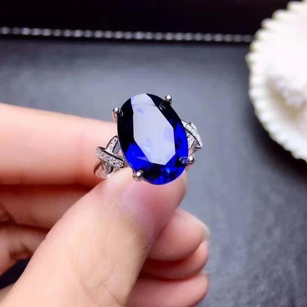 Anelli a grappolo naturale Sri Lanka Sapphire S925 Big Grain Gem Ring Elegant Fine Fashion Wedding Weight for Women