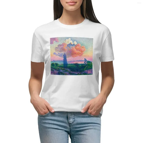 Frauenpolos Die rosa Wolkenmalerei Henri-Edmond-Kreuz mit T-Shirt-T-Shirts übergroße weiße T-Shirts für Frauen