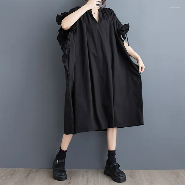 Vestidos de festa corea japonesa estilo v retalhos de retalhos de votos comestível árvore chic da garota escura preto vestido de verão de verão feminino casual