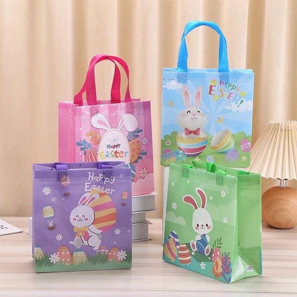 Aufbewahrungstaschen 4pcs 2024 Ostern nicht gewebter Stoff Geschenkeimuster für Verpackungskasten behandeln Bag Kinder Geburtstagsfeier