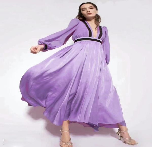 Milan Dress 2023 Весеннее летнее рукав с фонаря V v Neck Fashioner Designer Designer Frond Press Fring 0110-18052904