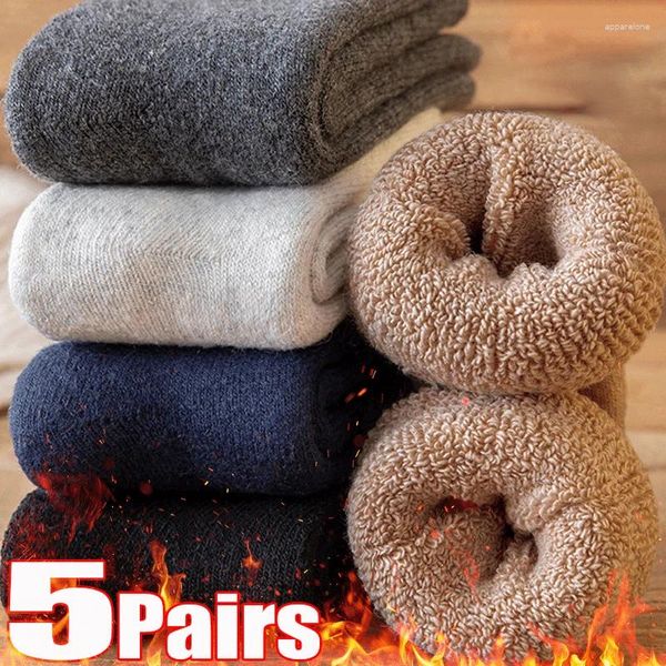 Meias masculinas 5Pairs Winter Merino engrossar lã super grossa quente de alta qualidade de alta qualidade neve casualeze caxemira mulher