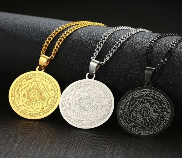 O selo dos sete arcanjos por Asterion Seal Solomon Kabbalah Amulet Pingente Colar Pingente Aço Jóias Male Jóias Presente1313360