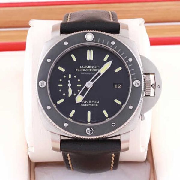 Otomatik Bilek Saati Panerai Luminor1950 Serisi Otomatik Mekanik Çelik Tarihi Çift Saat Bölgesi Dinamik Depolama Titanyum İzle 47mm Siyah Disk PAM00389