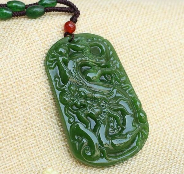 Xinjiang hetiano yubi yulong pingente Jasper espinafre verde zodíaco pingente Jade Dragon Jade Pingnder Colar7875279