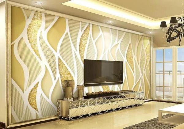 Linee glitter in polvere d'oro di lusso in polvere 3D STERZO STEREO TV Wall Murales 3D Wallpaper per soggiorno 8242024