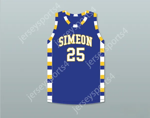 Custom Nay Mens Youth/Kinder Derrick Rose 25 Simeon Career Academy Wolverines Royal Blue Basketball Trikot Top S-6xl