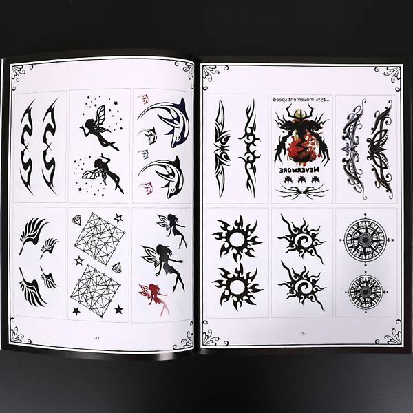 Tattoo Album Buch fünf Sterne Englisch Brief Feder Symbol Small Skull Butterfly Cat Letter Tattoo Accessoires Lieferungen 240423