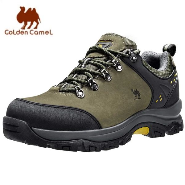 Camelo de camelo dourado Sapatos de caminhada à prova d'água Trekking de couro lowtop ao ar livre para homens andando tênis masculino inverno 240419