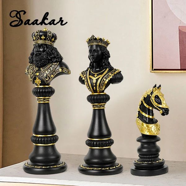 Saakar Harz Schach Wohnzimmer Dekoration Sammlung Statue von König Knight Queen Home Office Desktop Zubehör Objekt Gegenstand 240427